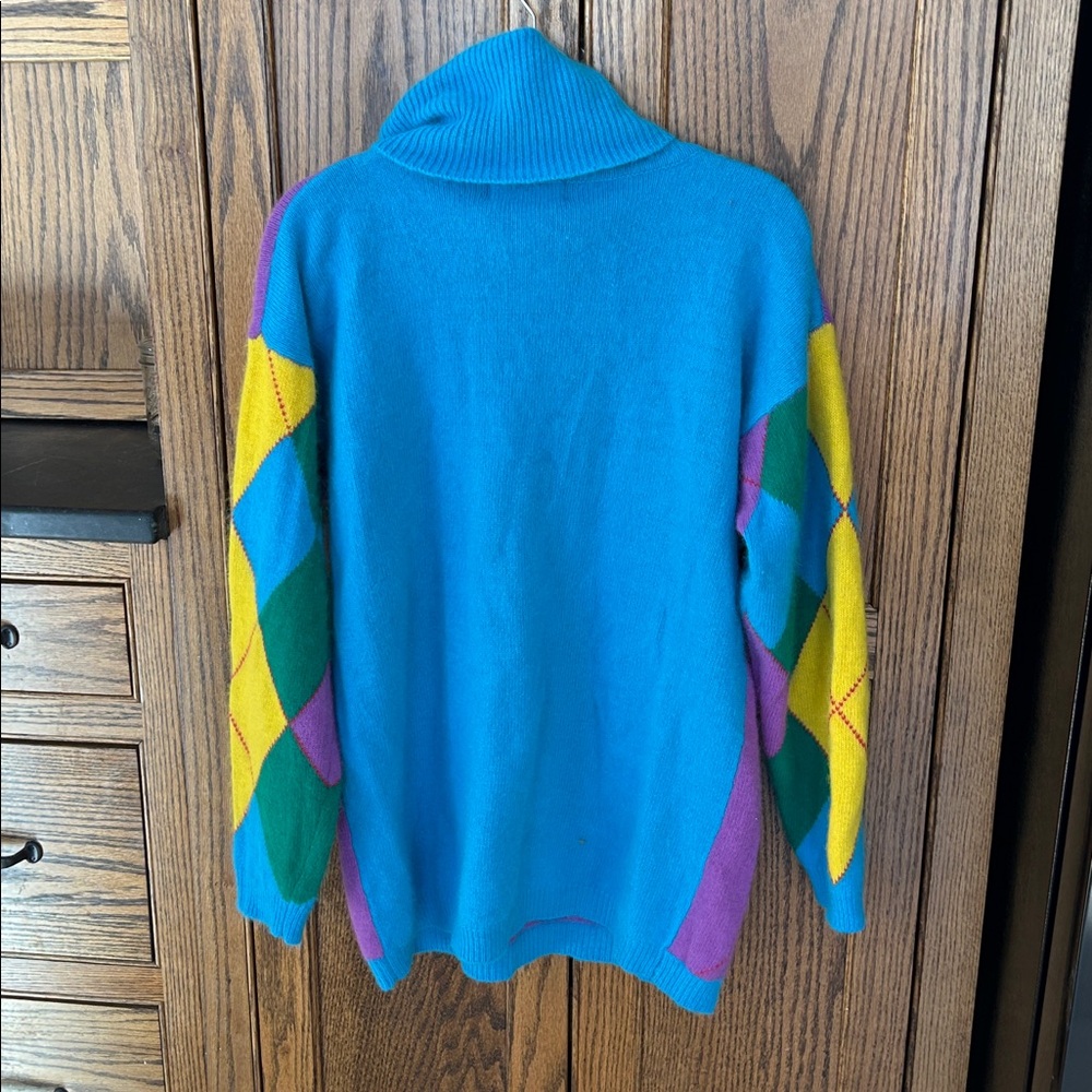 Vintage‎ Aziza Argyle Lambswool Angora Sweater Turtleneck Oversized - Picture 4 of 4